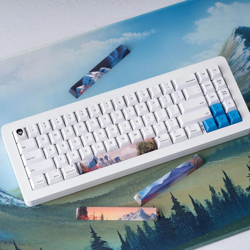 Officially Bob Ross Keycaps -Panoramic Scenic Spacebars& Escape Key with Dye-Sublimated Art, 1.5mm Thick PBT, Cherry Profile- 6.25u and R1 1u MX Compatible 4 Scenic Spacebars & Bob Ross Esc Key Bundle