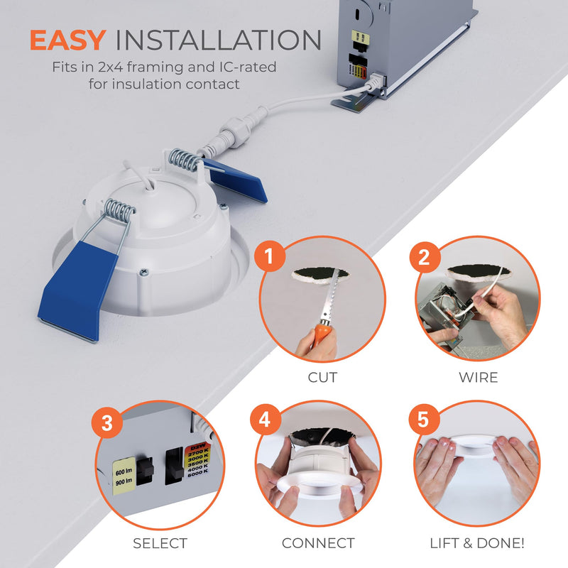 HALO RA 4 in Canless LED Recessed Downlight with Adjustable Gimbal, Selectable Lumens and Selectable Color Temperatures, Dim-to-Warm Technology, Damp Location Rated - RA4LS9FSD2W1EWHDM White