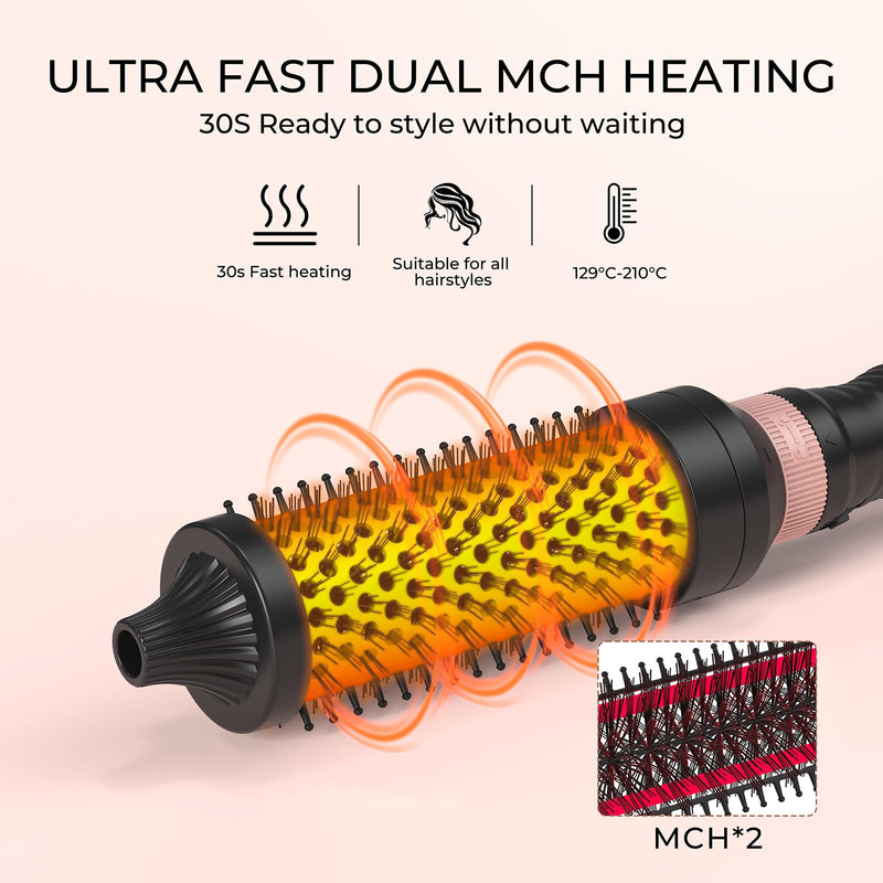 K&K 3 in 1 Ionic Heated Round Brush Curler, Ceramic Thermal Hair Brush Set | VERSATILE 3-IN-1 SET: Features 3 interchangeable barrels to create versatile curls, beachy waves, and instant root volume Black