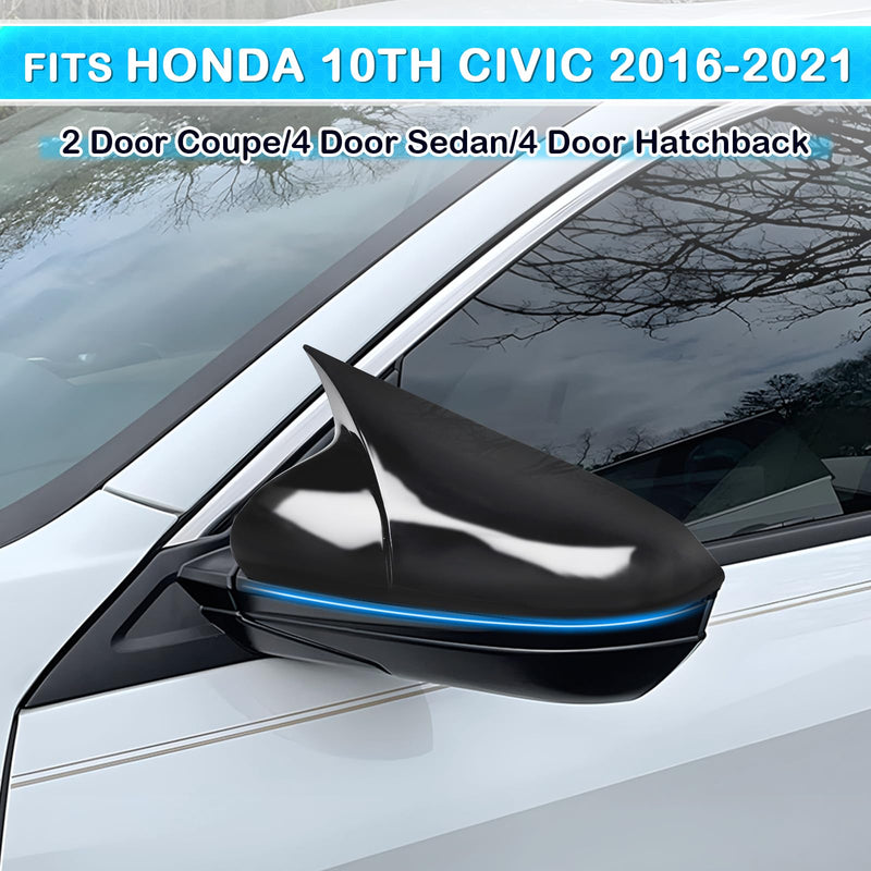 Side Rear View Mirror Cover Exterior Accessories Rearview Wing Mirror Caps Cover Ox Horn Compatible With Honda 10th Gen Civic 2016 2017 2018 2019 2020 2021 Glossy Black