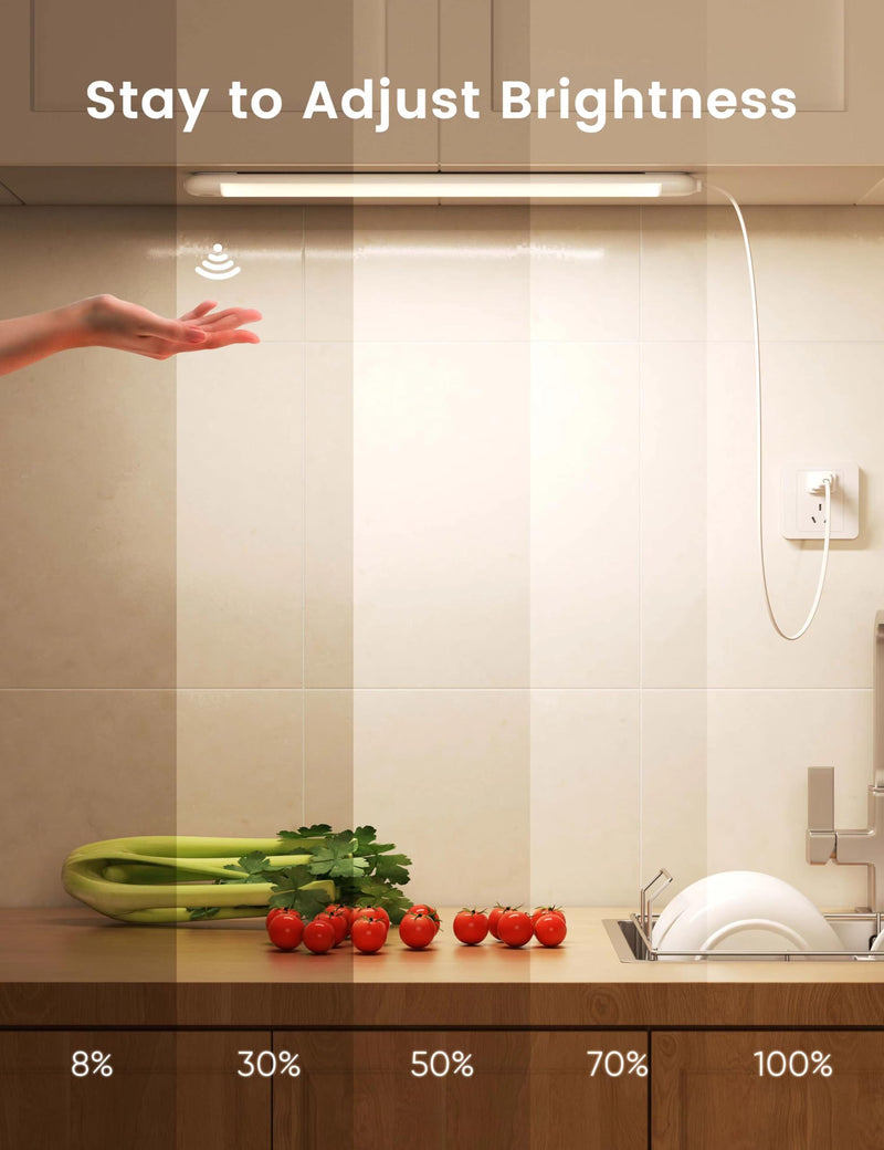 2 Pack Hand Wave Under Cabinet Lights, 16 Inch Plug in Dimmable Kitchen Counter Light Brightness Adjustable Over Sink Lighting, Super Bright LED Lights Motion Sensor Above Stove Lites Under Shelf Lamp White 2pack
