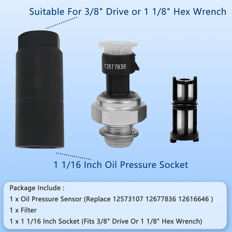 12573107 Oil Pressure Sensor with Socket for Chevy Silverado 1500 2500 3500 Tahoe Suburban Impala Avalanche Express GMC Sierra Yukon Cadillac Escalade CTS 2003 2004 2005 2006 2007 2008 5.3L 6.0L 6.2L 12573107