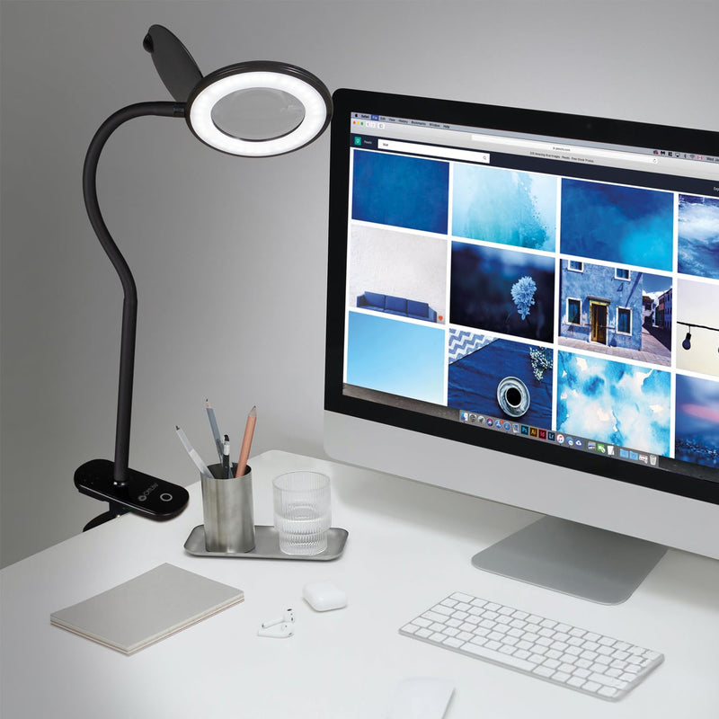 OttLite LED Lamp Clip On Magnifying Glass with Light – Optical Grade Magnification, Adjustable Arm, ClearSun LED Technology for Crafting & Needlework, Great Desk Lamp, Book Light, Reading Lamp Black
