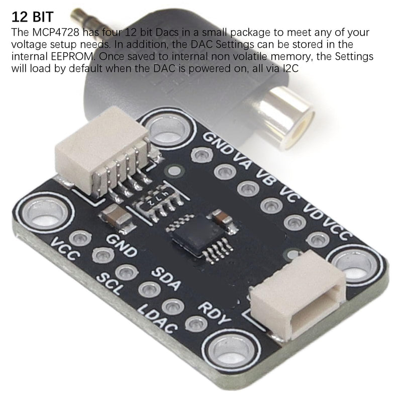 4 Way Digital Analog Converter Quad DAC Board MCP4728 EEPROM Stemma QT Qwiic I2C 4 Channels 12-Bit 2.7V-5.5V PCB Mount,Analog to Digital Converter Amplifier High Precision Converter Development Board