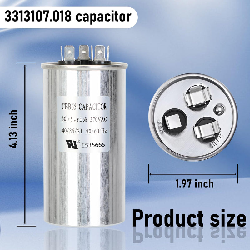 3313107.018 Capacitor Compatible with dometic RV Air Conditioner, 50+5uf+5%, 370VAC CBB65/CBB65A, Replaces 3316995.900, 3316348.900, 3100248.487