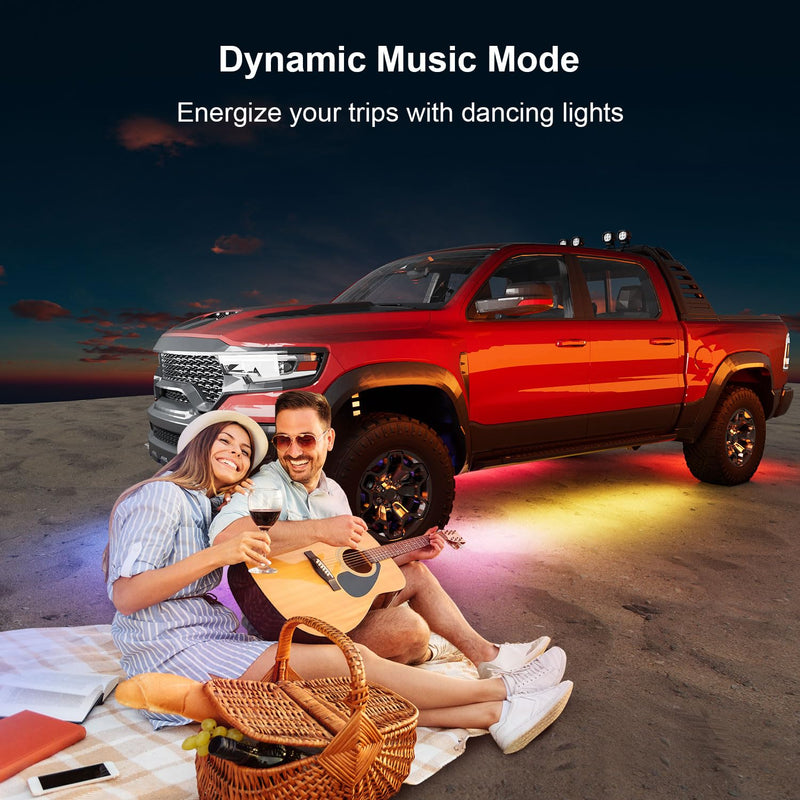 Underglow Car Lights, 4 pcs RGB-IC Smart LED Lights with APP and Remote Control, 16 Million Colors DIY Sound Active Function Music Mode, Underglow Kit for Car, SUVs, Trucks (Dream Color) Dream Color