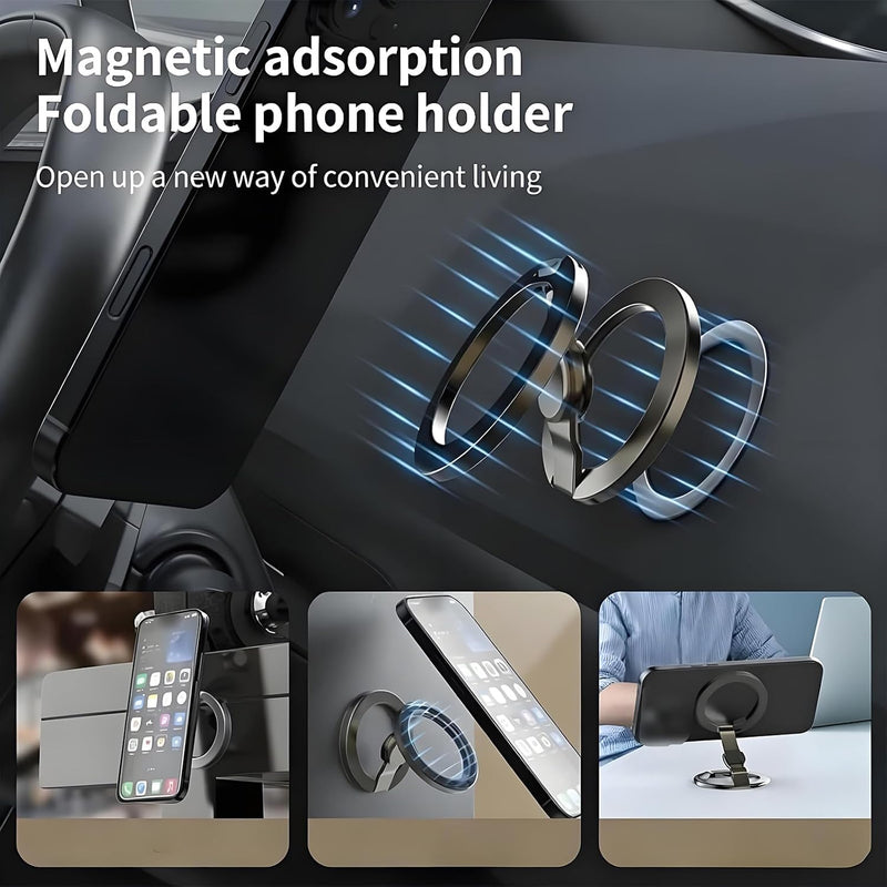 Magnetic Phone Stand & Fidget Spinner Combo, 2-in-1 Foldable Phone Holder with Dual Magnetic Rings, 360° Rotation 270° Flip,Strong Compatible Stand for MagSafe,Desk, Car, Gym (Gunmetal)