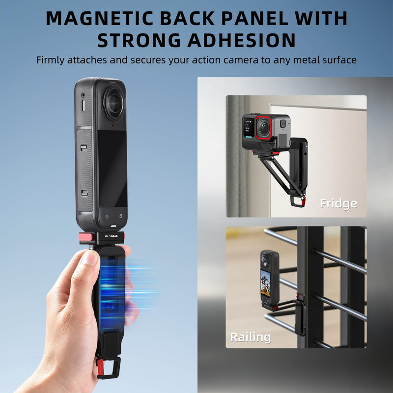 BRDRC X5 Magnetic Quick Release Tripod Stand, Aluminum Alloy Mini Table Mount for Insta360 X6/Ace Pro 2, 180° Adjustable Desktop Holder with 1/4" Screw Adapter, Arca-Swiss & Foldable Hook Accessories