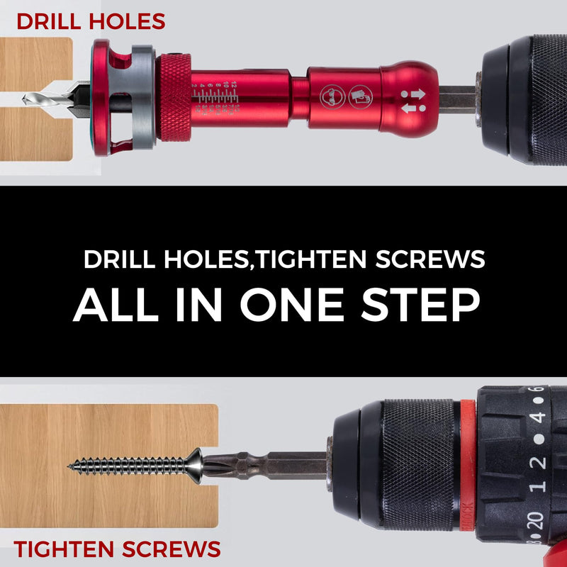 Countersink Drill Bit Set 9-Piece - 82° TCT Carbide Bits | Adjustable Depth Stop, 1/4" Hex Shank for Woodworking, Wood, Plywood, MDF, Metal, Plastic + Storage Case & Wrench Countersink Drill Bit -PRO