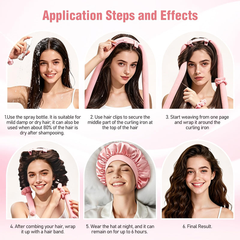 Overnight Hair Rollers, Pack of 11 Heatless Curls Band, Curlers Curls Without Heat with Non-Slip Hair, Curler Sleep Cap, Hairpin & Scrunchies, Wave Formers Hair Band for Long Medium Length
