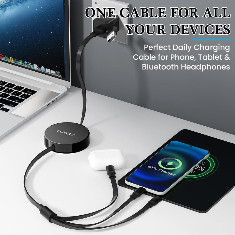 6 in 1 Multi Charger Cable Retractable USB C Cable 1.1m Fast Charging – Up to 66W PD Works with 100W PD Adapter Universal Multi Device Charger for Car and Travel