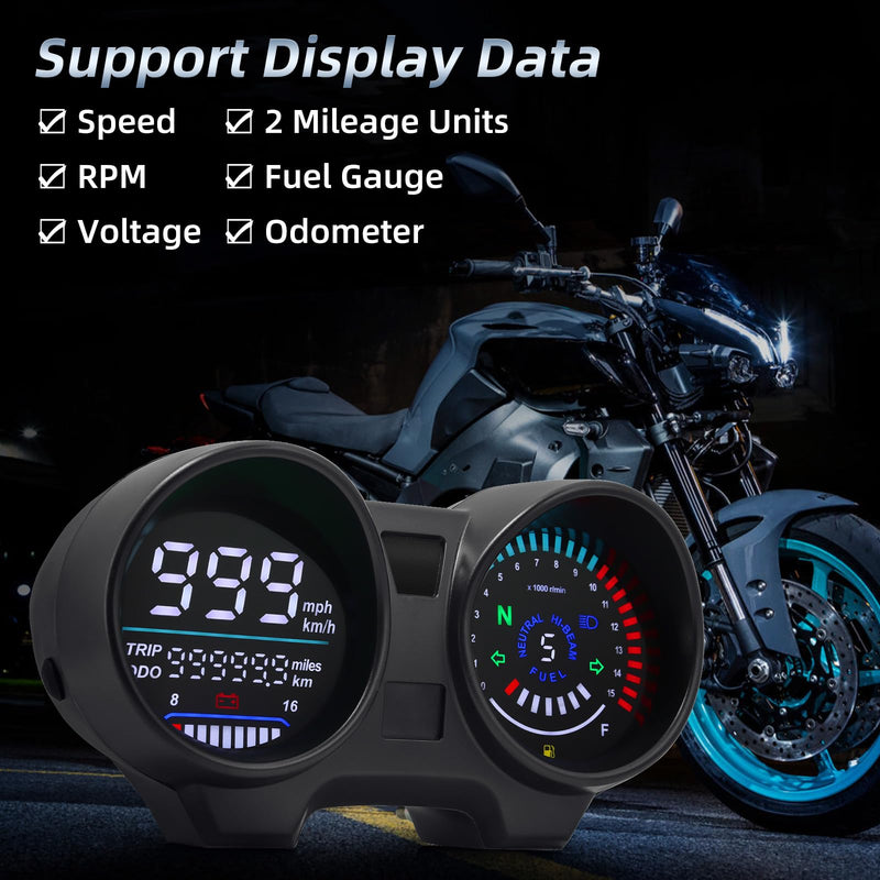 MH Motorcycle Speedometer Tachometer MPH/KM Digital Speed Gauge Odometer Fuel Indicator 5 Gear 15000r/min for Brazil TITAN150 CG150 Honda CG150 2004-2009 Fan150 Suzuki GN 125