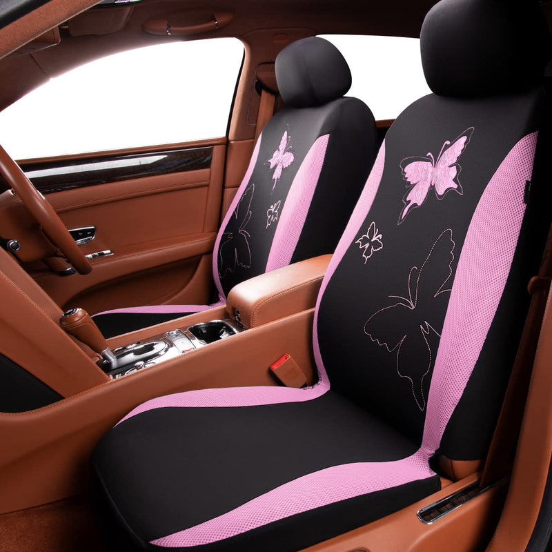 Flying Banner Butterfly car seat Covers ful Set Fashion Universal Lady Woman Female Rear Bench Split Colorized (Pink, 2 Fronts - Lace) Pink Lace