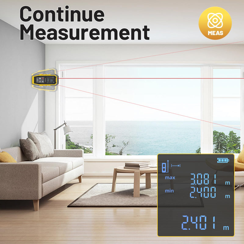 Laser Distance Meter, Digital Laser Measuring Tool with 4 Unit Switching, 1/16in Accuracy, Measuring Distance/Area/Volume/Pythagorean 229FT