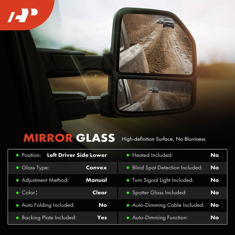 A-Premium Left Driver Side Lower Mirror Glass - Compatible with Dodge Ram 1500 2009-2024, Ram 2500 3500 2010-2018 - Towing Mirror, Convex Glass with Rear Mounting Bracket - Replace# 68067731AA