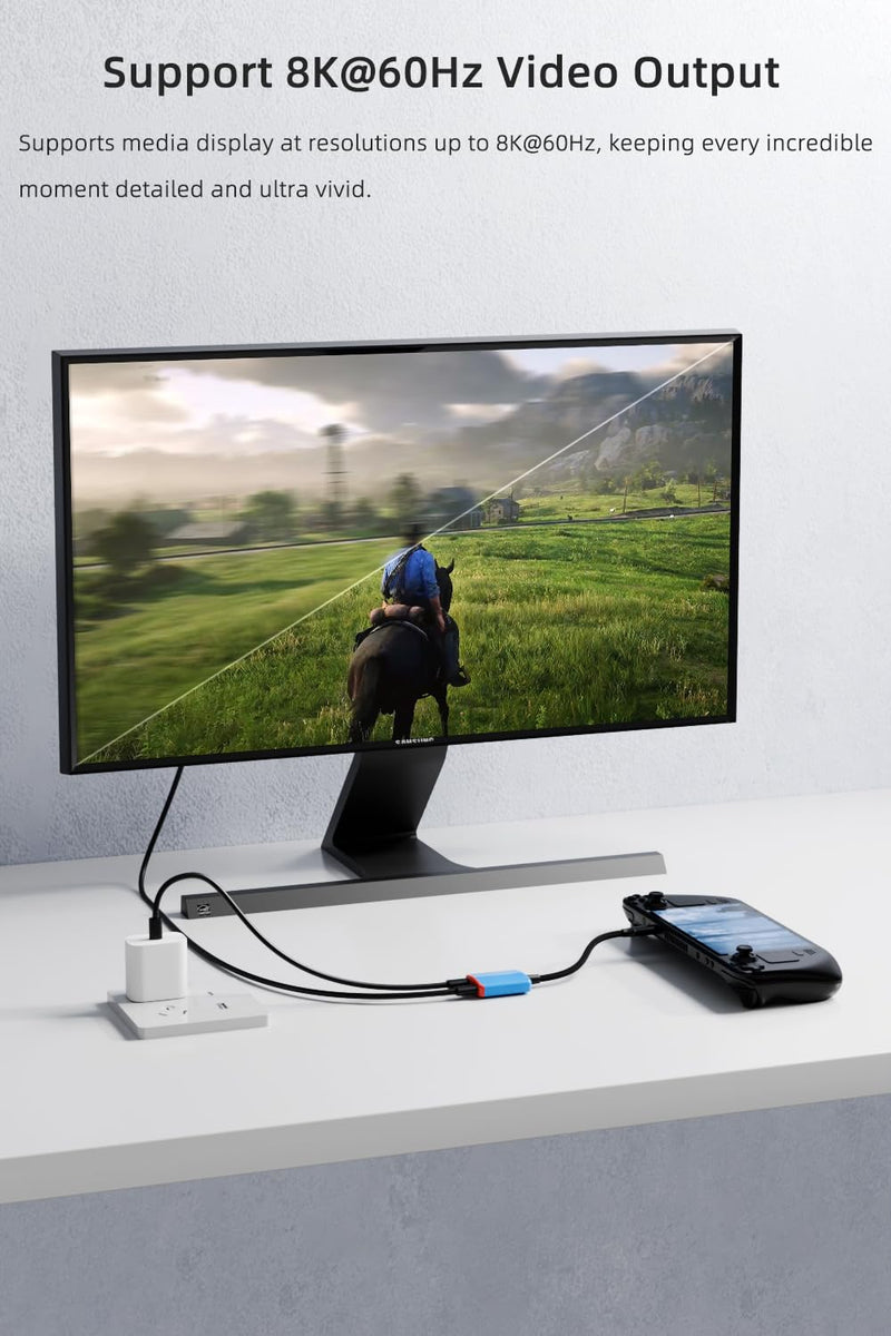 AreMe USB C Splitter, USB-C to AR Glasses Charging Adapter | Charge and Play, for Switch, Steam Deck, ROG Ally, iPhone 15/16/17, Laptop, Support 100W PD Fast Charging & 8K@60Hz Output