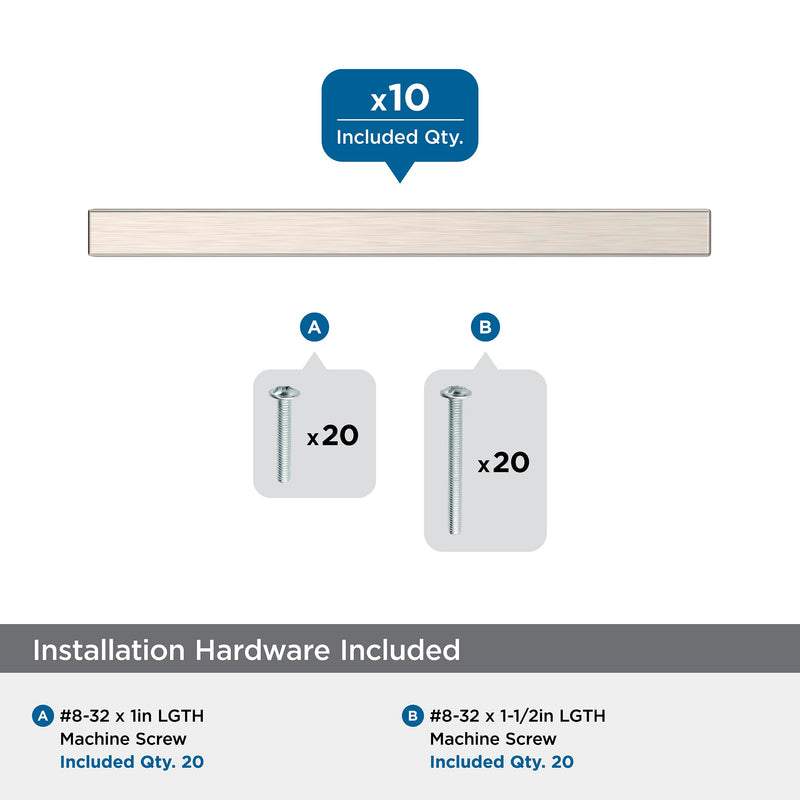 Amerock Bar Pulls Square 3-3/4 inch (96 mm) Center-to-Center Satin Nickel Cabinet Pull - 10 Pack