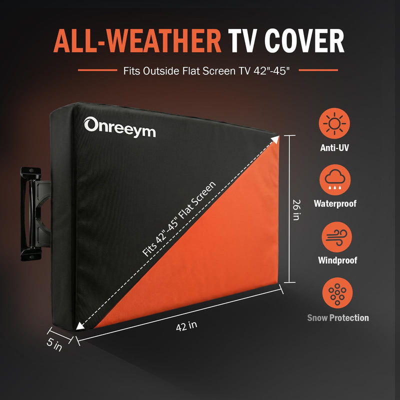 Oreenym Waterproof Outdoor TV Cover for 42-45in Flat Screen Television | Heavy Duty 600D Oxford, All-Weather Protection, UV Resistant & Dustproof, Full Coverage & Universal Fit 42 - 45in