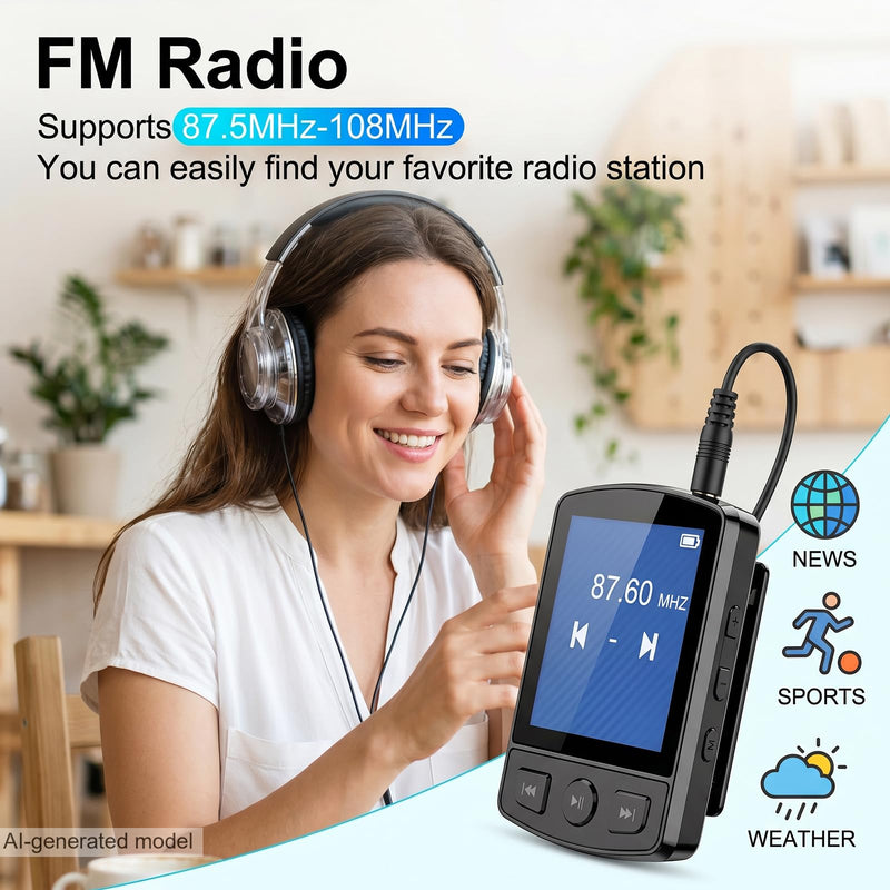 Fohil 64GB MP3 Player with Bluetooth 5.2 and Built-in Clip | HiFi Audio, 128GB TF Card Expansion, FM Radio and Recording, 1.2 oz Compact Design, E-Book Reader and Speaker 64.0 GB