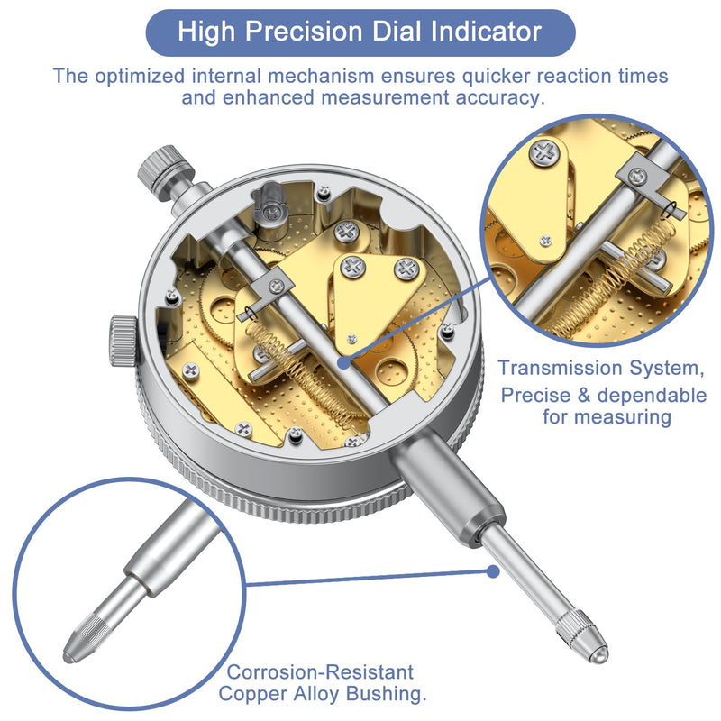 HDLNKAK 2 Pack Dial Indicator 0-1"/0.001" Dial Indicator, Measuring Tool for Lathe, 3D Printing, Workshop, CNC Machine Tool, Table Saw. 2 Pcs Dial Indicator 0-1"/0.001"
