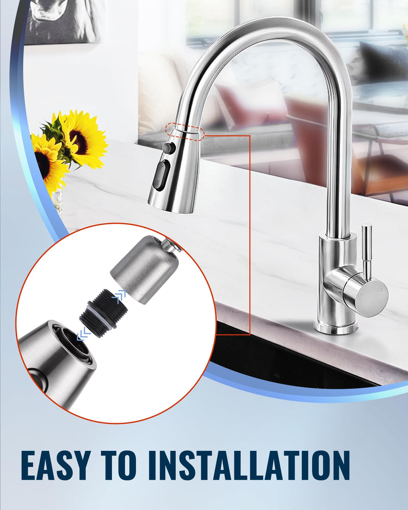 Kitchen Faucet Head Replacement:Stainless Steel Spray Head,3 Modes Pull Out Spray Nozzle with 9 Adapters for Kitchen Sink Faucet,Compatible with Moen Kohler Delta Kitchen Faucets G1/2,Brushed Nickel Brushed Nickel Stainless Steel