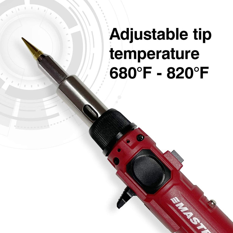 Master Appliance PI-20SiK Professional Cordless Butane Soldering Iron Kit [portable soldering station & heat tool] - Self-Igniting w/Adjustable Temperature - 680F - 820F, refillable with butane fuel