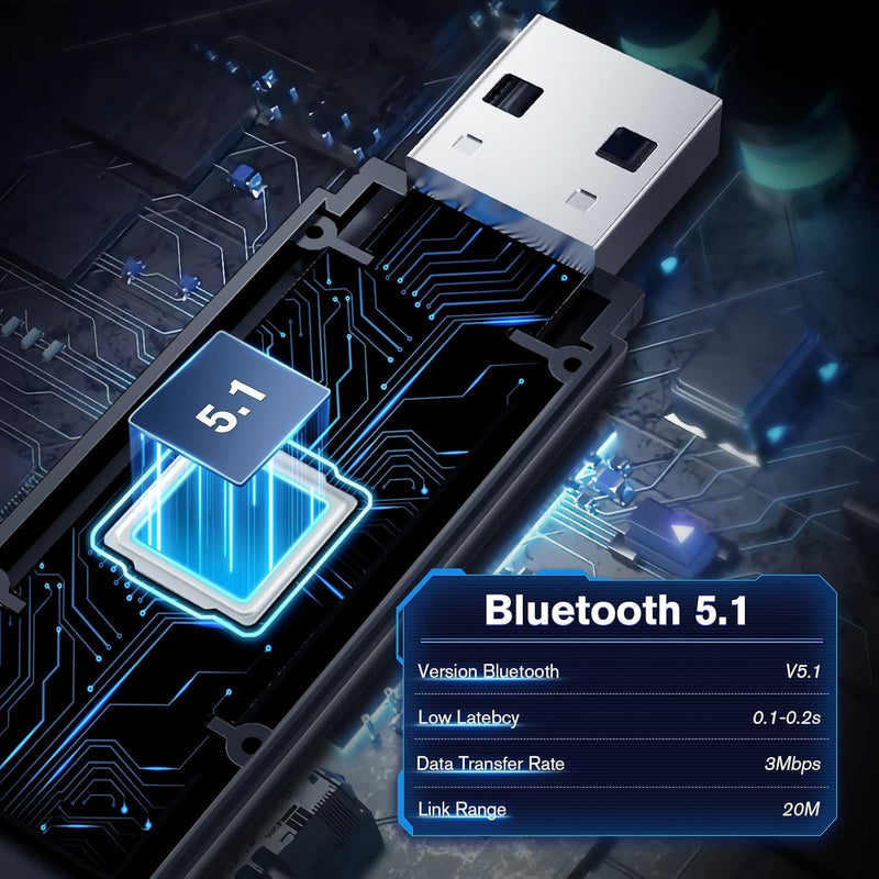 GTRACING Bluetooth 5.1 USB Adapter Wireless Audio Dongle for PC Laptop PS4 PS5 Switch Headphones, for GTPLAYER GTRACING Music Gaming Chair and Recliner, Dual Link (Connect Two Devices) Black