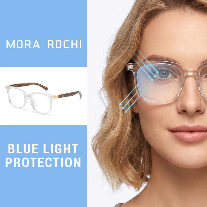 Fit Nearsighted Glasses Blue Light Blocking Eyeglasses Men Women Not Reading Glasses Transparent Frame & Wood-grain Color Temple -1.5 x