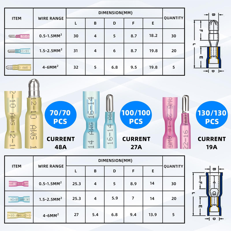 Relaxweex 600 Pcs Male Female Awg22-10 Wire Connectors, Heat Shrink Bullet Connectors Assortment Kit, Marine Grade Insulated Waterproof Wire Quick Disconnect Electrical for Automotive Industrial Male, Female