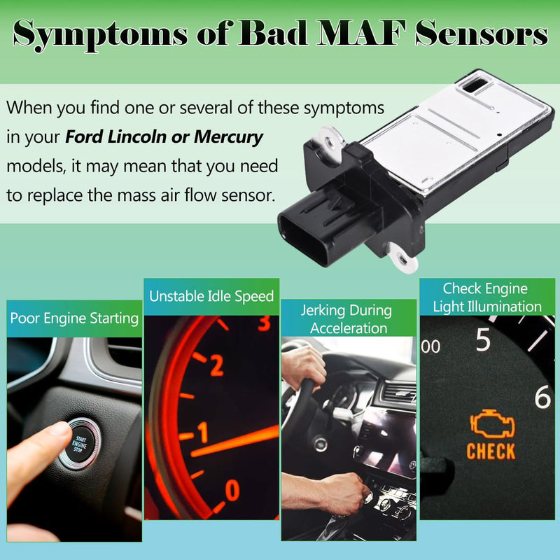 Mass Air Flow Sensor MAF Sensor 3L3A12B579BA Compatible with 2004-2010 Ford F-150 F-250 Super Duty E-150 E-250 Escape Expedition Explorer Mustang Lincoln Mercury Replaces OE# 3L3Z12B579BA