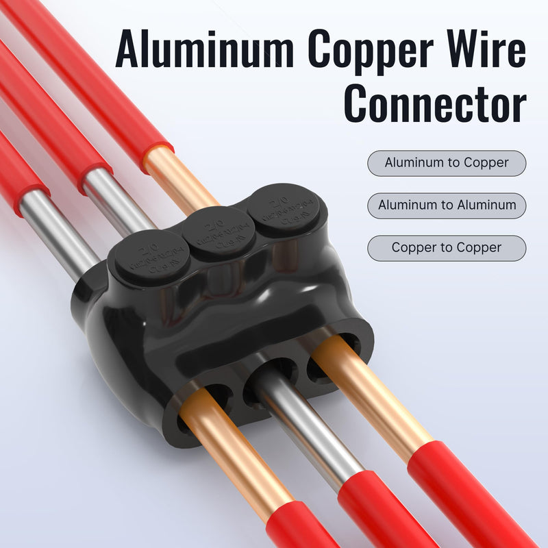 RVBOATPAT 6PCS Dual Entry Aluminum Wire Connector 3 Port Insulated Multi Tap Connector 2/0-6 AWG Splice Electrical Power Connector 3/16" Allen Hex Dual Entry 3 Port 2/0-6 AWG