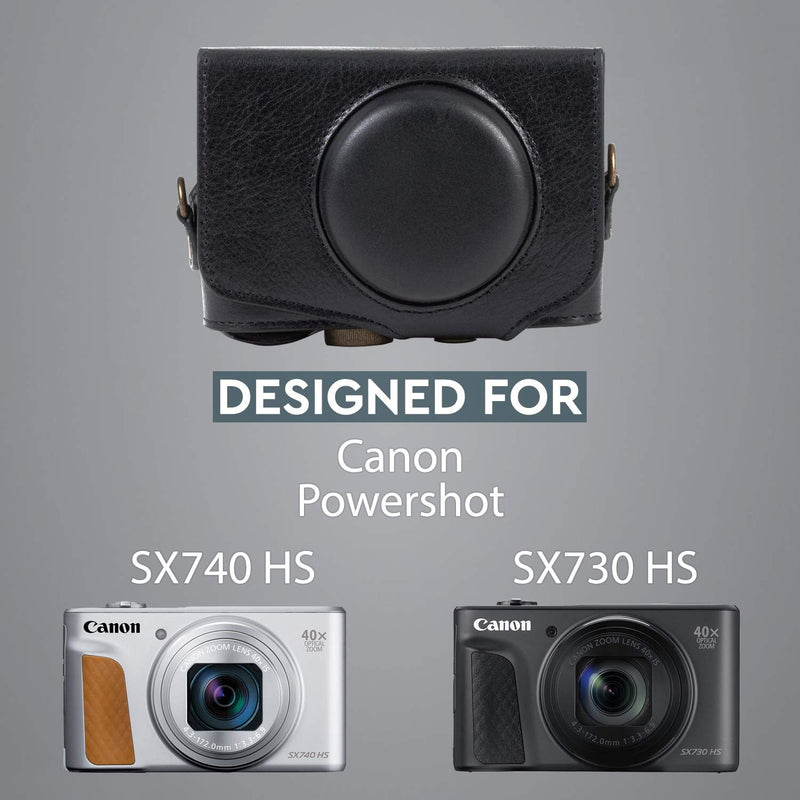 MegaGear MG1176 Canon PowerShot SX740 HS, SX730 HS Ever Ready Genuine Leather Camera Case with Strap - Black One Size