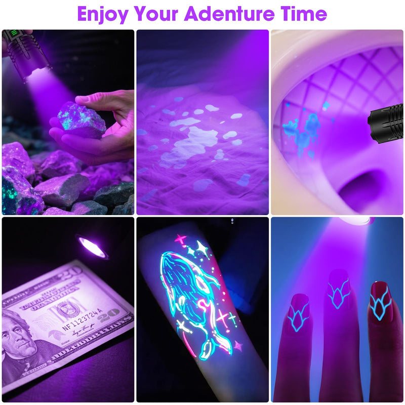 UV Blacklight&High Lumens Flashlight Rechargeable, Powerful Blacklight Flashlights for Pet Urine Detection, Resin Curing, Scorpion, Zoomable Waterproof Tactical LED Flashlight for Camping, Emgergency Black