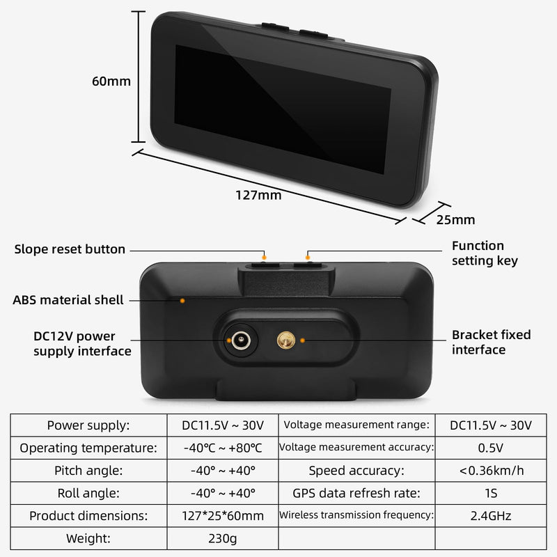 Car Inclinometer Angle Slope Meter Digital HUD GPS Level Tilt Meter MAIMEIMI, Real-time Multifunctional Vehicle tilt, Pitch Angle, Speed with Dashboard Compass Display for 11.5-30V Off-Road Vehicles