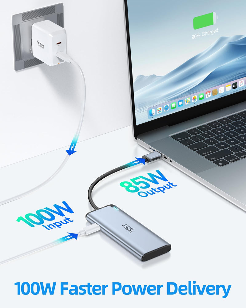 Selore&S-Global USB C Splitter with 4K/60Hz Video Output,USB C Hub Dual Monitor with DP Alt Mode,10Gbps Data Transfer,100W PD,Docking Station Dual Monitor for Windows Laptop,Portable Monitors Light Grey