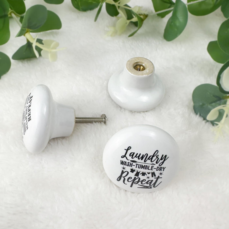 Set of 6 Ceramic Vintage Laundry Room Cabinet Drawer Knobs Black and White Furniture Cabinet Handles or Pulls 1.5 x 1.5 Inche