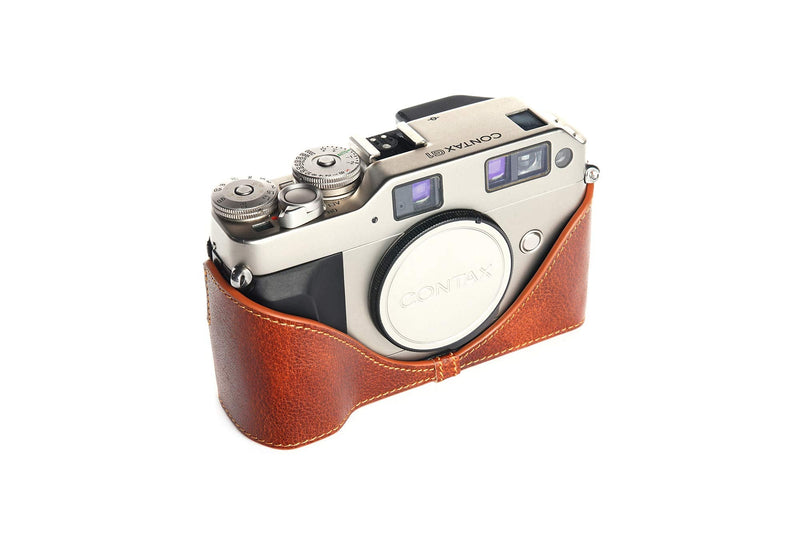 Contax G1 Case, BolinUS Handmade Genuine Real Leather Half Camera Case Bag Cover for Contax G1 Camera with Hand Strap (LavaBrown) LavaBrown