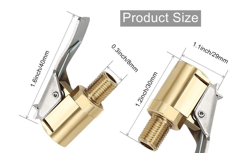 Tire Air Chuck with Clip Adapter, Brass Locking Tire Inflator Nozzle Adapter Connect, No Leakage Tire Chucks for Vehicle Inflator Compressor Pump Connect Accessories Tool 8mm 2Pack