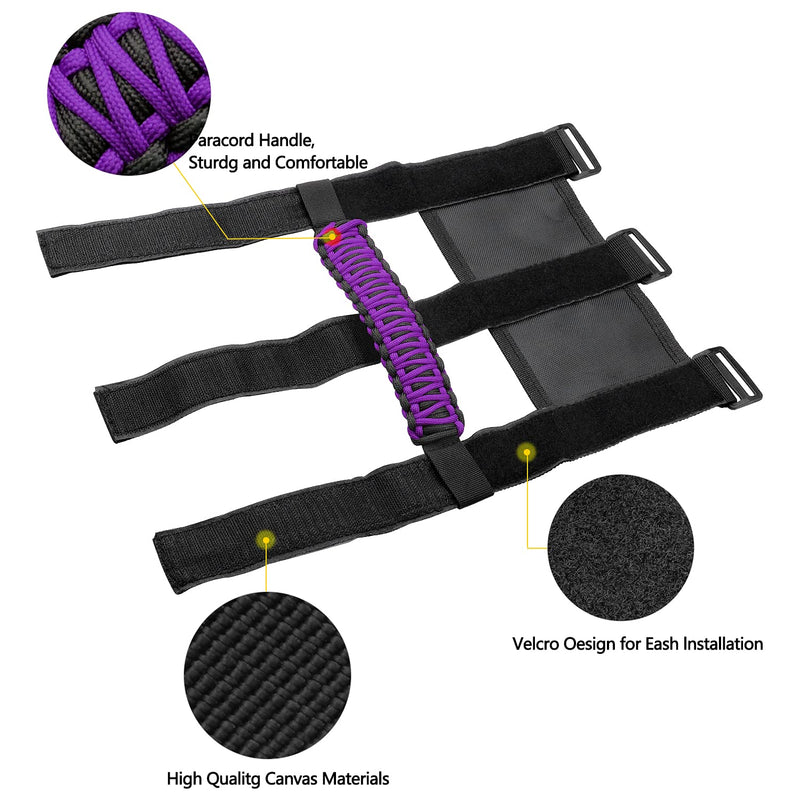 Kujunpao4 X Roll Bar Grab Handles Grip Handle Compatible with Jeep Wrangler JLU JK JKU TJ YJ LJ JT JL & Gladiator JT 1987-2021 UTV & ATV, Fits 1.5 to 3 Inch Bars 3 Straps Woven Holder(Purple) Standard Purple