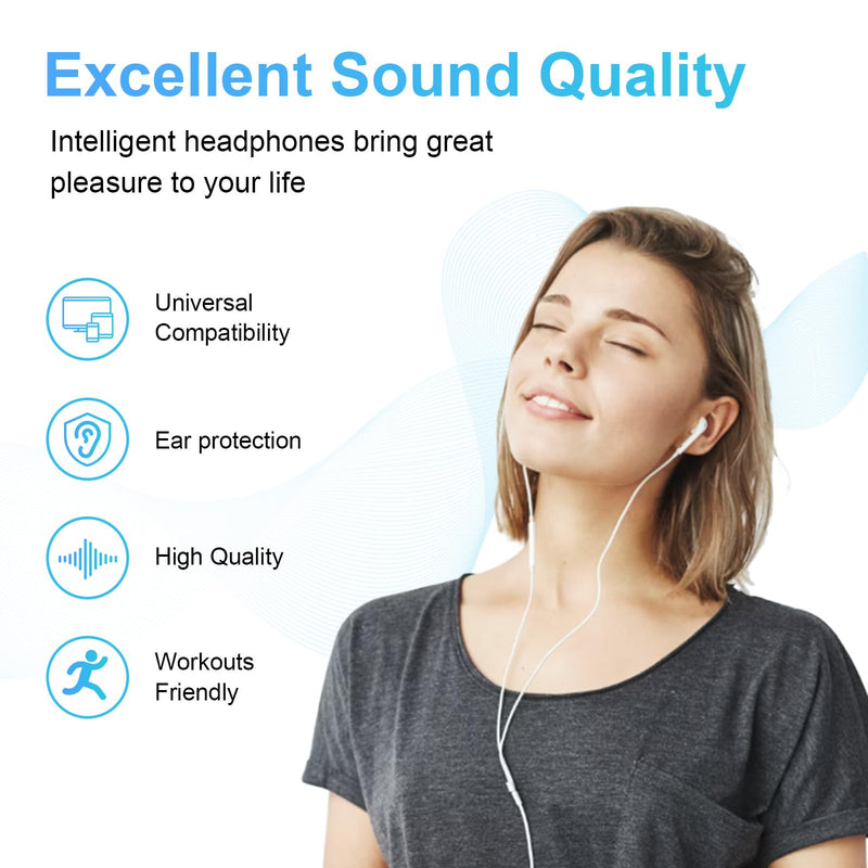 Wired Earbuds 2 Pack, Earbuds HiFi Stereo Wired Earphones Headphones with Microphone Volume Control Compatible with iPad, Laptop, MP3, Android Smartphones, Fits All 3.5mm Jack Device Off-white