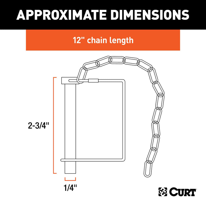 CURT 25012 Trailer Coupler Pin with 12-Inch Chain, 1/4-Inch Diameter x 2-3/4-Inch Long Pack of 1