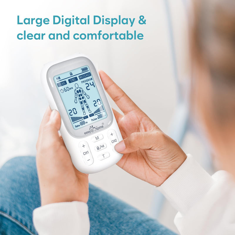Easy@Home Electronic TENS Unit: Pain Relief Therapy - EMS Pulse Massager Rechargeable Machine - Dual Channel 24 Modes 20 Intensities 16 Pads TENS and Powered Muscle Stimulator EHE020