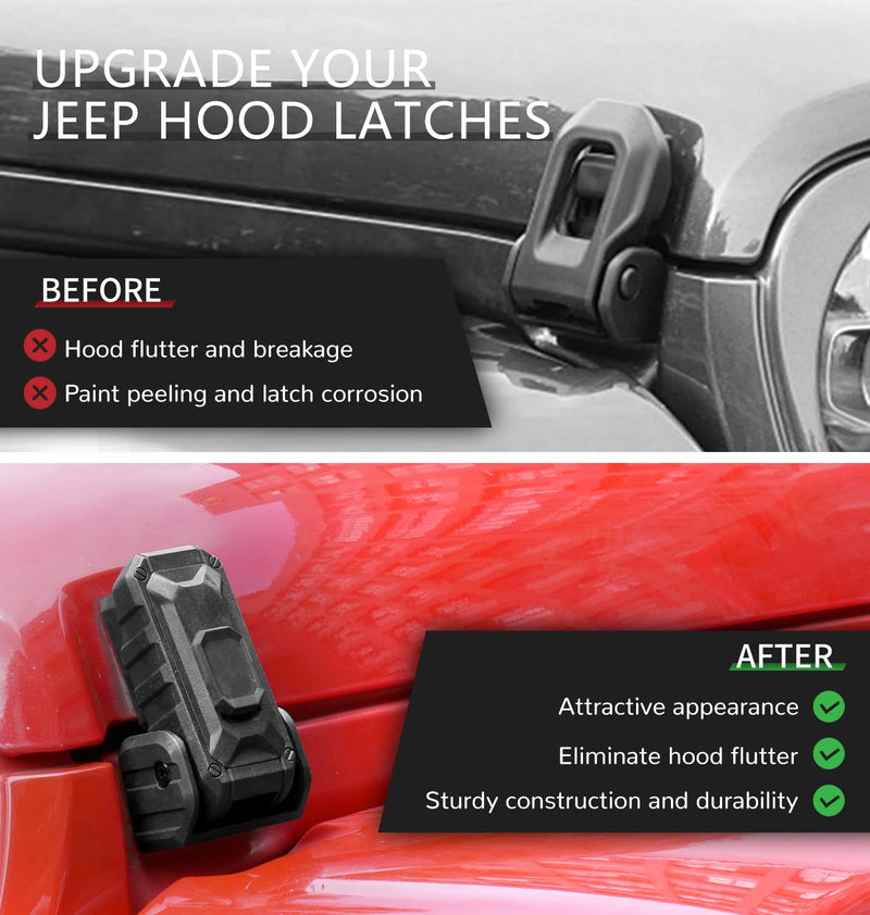 Locking Hood Latch with Keys, Jeep Hood Latch Compatible with 2018-2025 Jeep Wrangler JL JLU Jeep Gladiator JT, Anti-Theft Hood Lock Catch Latch Accessories, Dust & Water Resistant, 1 Pair(Not for JK) OEM Style - For 2018-2025 Jeep JL JLU JT
