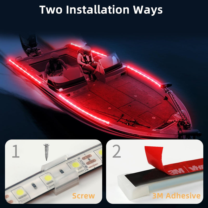 Boat Marine Submersible Led Strip Lights, 4 Pcs 20 Inches 12V Super Bright Boat Interior Lights, IP68 Waterproof Marine Led Strip Lights Night Fishing Lights for Boats, Kayak (Red) Red/20''