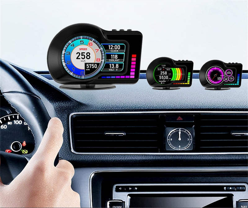OBD2 Gauge Display, Car Speedometer Display OBD2+GPS Dual Mode, Fit Gasoline Cars 2008-2025, 3.5" IPS Screen, Turbo Gauge, 6 Alerts, 8 Color Ambient Lights, 5 Themes F16