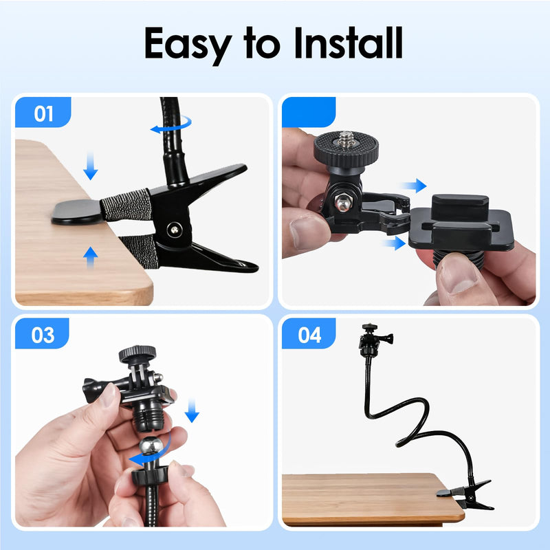 Webcam Stand, Flexible Gooseneck Desk Camera Mount Clamp, Desk Webcam Arm Compatible with Logitech C960 C930e C930 C920 C920S C922x C922 Brio 4K C925e C615, 1/4" Thread