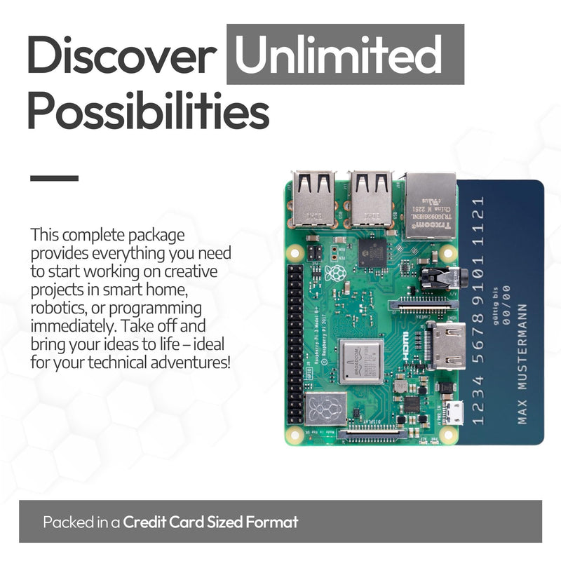 Raspberry Pi3 B+ 1GB Starter Kit | 64GB Edition | Power Supply | Oficial Case| 4K Micro HDMI Cable 1m | Heatsink | USB-Reader