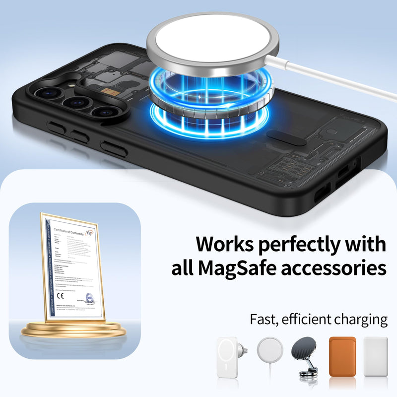 Gritup for Samsung Galaxy S23 Case with 2 PCS Screen Protector (Compatible with MagSafe)(Military Grade Protection) Slim Translucent Matte Shockproof & Anti-Fingerprint Phone Cover for S23,Black Black Galaxy S23(6.2 Inches)