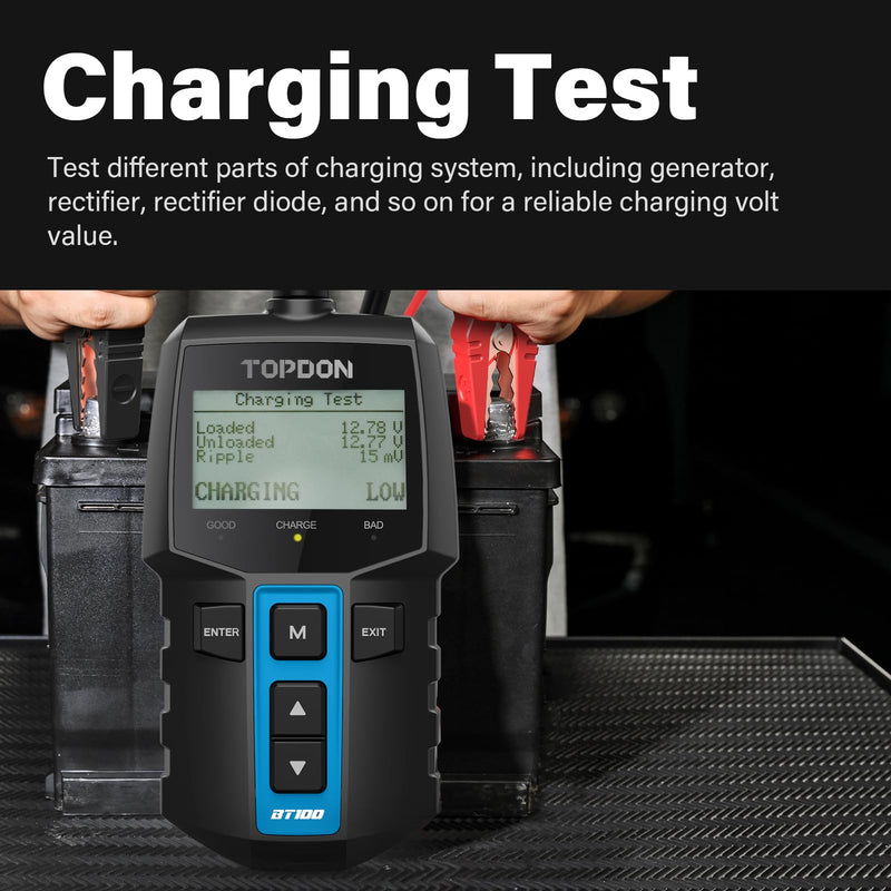  [AUSTRALIA] - TOPDON BT100 Car Battery Tester 12V Load Tester, 100-2000 CCA Automotive Alternator Tester Digital Auto Battery Analyzer Charging Cranking System Tester for Car Truck Motorcycle ATV SUV Boat Yacht