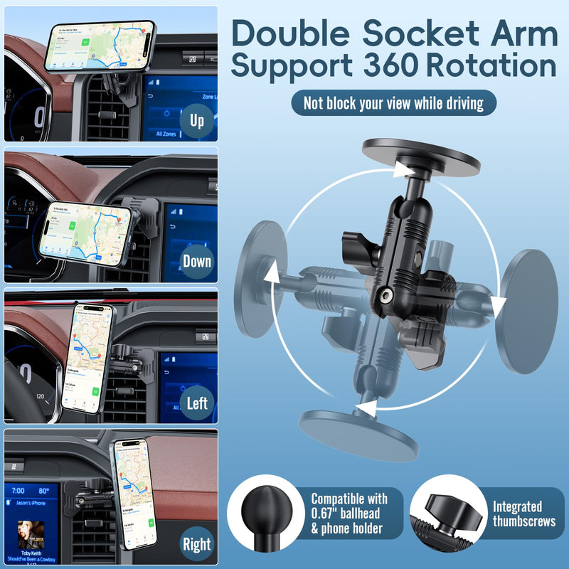 Car Vent Metal Magnetic Phone Mount Compatible with 2021-2026 Ford F-150 | 2022-2026 F-150 Lightning XL & PRO | 2023-2026 Ford Super Duty| 20 Magnets Non-Block Air Vent | 360° Rotation All Smartphones